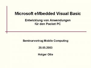 Microsoft e Mbedded Visual Basic Entwicklung von Anwendungen