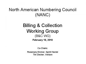 North American Numbering Council NANC Billing Collection Working