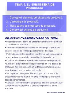 TEMA 5 EL SUBSISTEMA DE PRODUCCI 1 Concepte