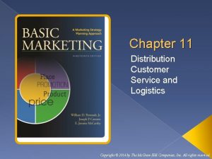 Chapter 11 Distribution Customer Service and Logistics Copyright