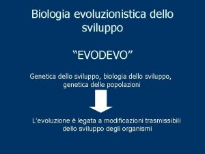 Biologia evoluzionistica dello sviluppo EVODEVO Genetica dello sviluppo