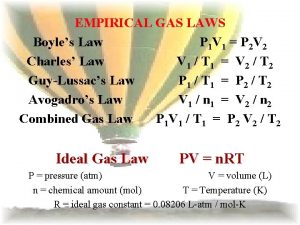 EMPIRICAL GAS LAWS Boyles Law P 1 V