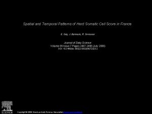 Spatial and Temporal Patterns of Herd Somatic Cell