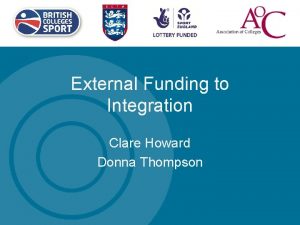 External Funding to Integration Clare Howard Donna Thompson