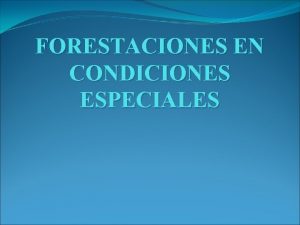 FORESTACIONES EN CONDICIONES ESPECIALES FORESTACIONES EN CONDICIONES ESPECIALES