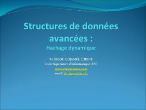 Structures de donnes avances Hachage dynamique Pr ZEGOUR