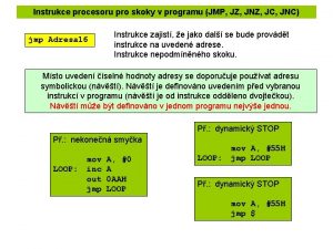 Instrukce procesoru pro skoky v programu JMP JZ