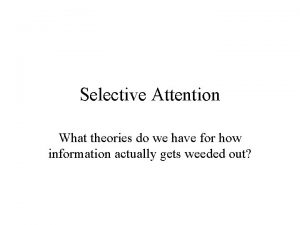 Selective Attention What theories do we have for