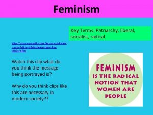 Feminism Key Terms Patriarchy liberal socialist radical http