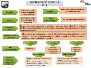 REFERENTES CICLO TRES 3 2013 NOMBRE Soamos nuestro