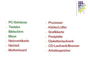 PCGehuse Tastatur Bildschirm Maus Netzwerkkarte Netzteil Motherboard Prozessor
