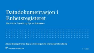 Datadokumentasjon i Enhetsregisteret Marit Holm Torseth og Synne