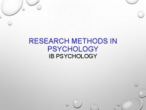 RESEARCH METHODS IN PSYCHOLOGY IB PSYCHOLOGY RESEARCH STUDIES