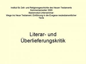 Institut fr Zeit und Religionsgeschichte des Neuen Testaments