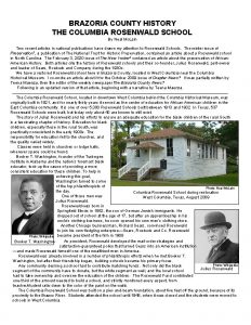 BRAZORIA COUNTY HISTORY THE COLUMBIA ROSENWALD SCHOOL By