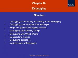 Chapter 18 Debugging Objectives Debugging is not testing