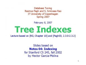Database Tuning Rasmus Pagh and S Srinivasa Rao