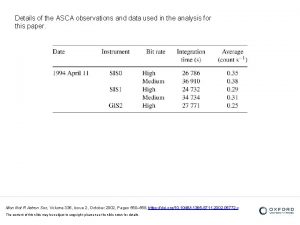 Details of the ASCA observations and data used