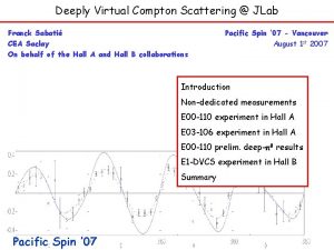 Deeply Virtual Compton Scattering JLab Franck Sabati CEA