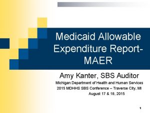 Medicaid Allowable Expenditure Report MAER Amy Kanter SBS