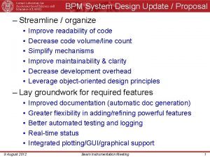 BPM System Design Update Proposal Streamline organize Improve