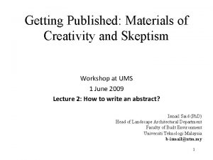 Getting Published Materials of Creativity and Skeptism Workshop
