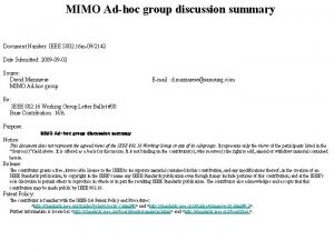 MIMO Adhoc group discussion summary Document Number IEEE