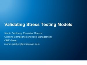 Validating Stress Testing Models Martin Goldberg Executive Director