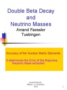 Double Beta Decay and Neutrino Masses Amand Faessler