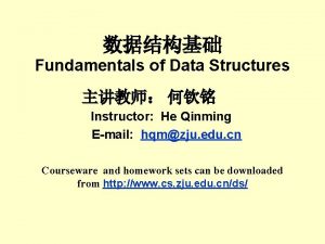 Fundamentals of Data Structures Instructor He Qinming Email