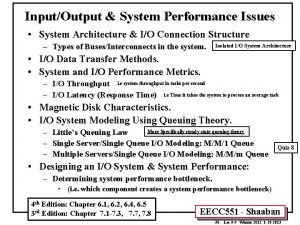 InputOutput System Performance Issues System Architecture IO Connection
