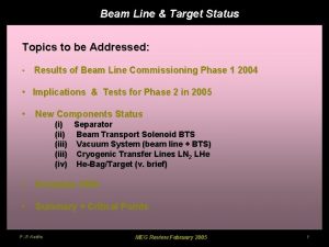 Beam Line Target Status Topics to be Addressed