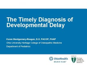 The Timely Diagnosis of Developmental Delay Karen MontgomeryReagan