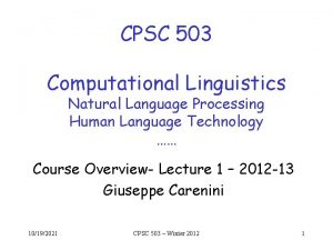 CPSC 503 Computational Linguistics Natural Language Processing Human