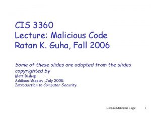 CIS 3360 Lecture Malicious Code Ratan K Guha