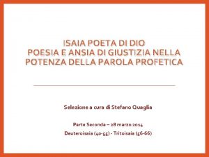 ISAIA POETA DI DIO POESIA E ANSIA DI