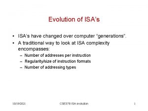 Evolution of ISAs ISAs have changed over computer