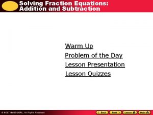 Solving Fraction Equations Addition and Subtraction Warm Up
