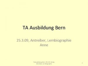 TA Ausbildung Bern 25 3 09 Antreiber Lernbiographie