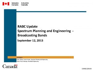 RABC Update Spectrum Planning and Engineering Broadcasting Bands