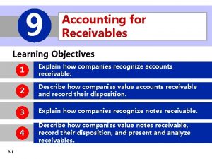 9 Accounting for Receivables Learning Objectives 9 1