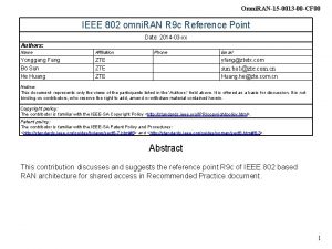 Omni RAN15 0013 00 CF 00 IEEE 802