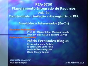 PEA5730 Planejamento Integrado de Recursos Aula 6 a