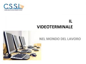 IL VIDEOTERMINALE NEL MONDO DEL LAVORO VIDEOTERMINALE O