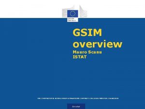 GSIM overview Mauro Scanu ISTAT THE CONTRACTOR IS