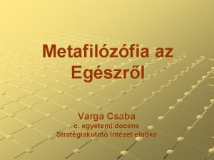 Metafilzfia az Egszrl Varga Csaba c egyetemi docens