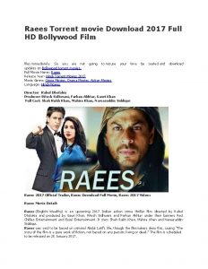 Raees Torrent movie Download 2017 Full HD Bollywood