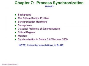 Chapter 7 Process Synchronization 101403 n Background n