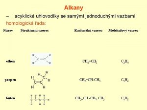Alkany acyklick uhlovodky se sammi jednoduchmi vazbami homologick
