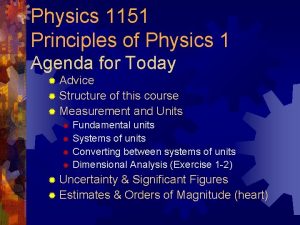 Physics 1151 Principles of Physics 1 Agenda for